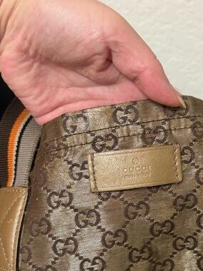 Authentic Gucci GG Crystal Sherry Line Gold Toned Canvas Tote Bag